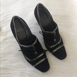 Stuart Weitzman Oxford Heels Lace Up Black Silver